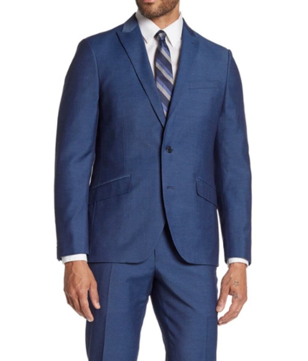 SAVILE ROW CO. Mens Brixton Suit Jacket Size 42S Blue Skinny Fit Peak Lapel NWOT